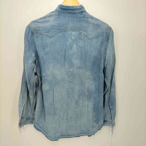 ブルーブルーハリウッドランチマーケット BLUE BLUE H.R.MARKET ダメージ加工 ノーカラーデニムウエスタンシャツ メンズ JPN:1