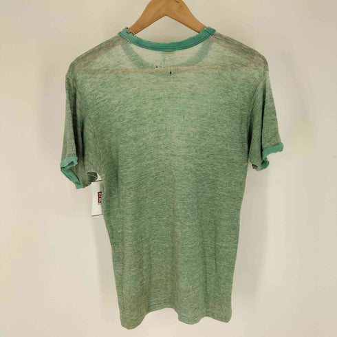 70-80S USA製 RUSSELL 金タグ 2nd ボディ 染み込み プリント リンガー Tシャツ トリム ボロ メンズ import:M