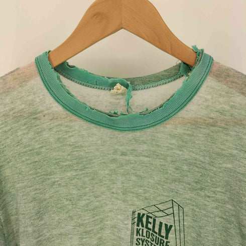 70-80S USA製 RUSSELL 金タグ 2nd ボディ 染み込み プリント リンガー Tシャツ トリム ボロ メンズ import:M