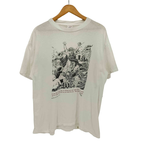 デルタ DELTA USA製 90S クルーネック プリント S/S Tシャツ JESUS SATAN メンズ import:L