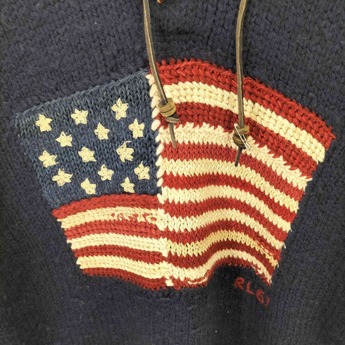 ポロバイラルフローレン Polo by RALPH LAUREN 90sプルオーバー星条旗ニットフーディ メンズ JPN:L