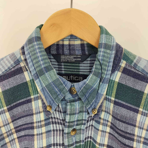 ノーティカ NAUTICA 90S インド綿 ワンポイント 刺繍 チェック B.D シャツ メンズ import:M