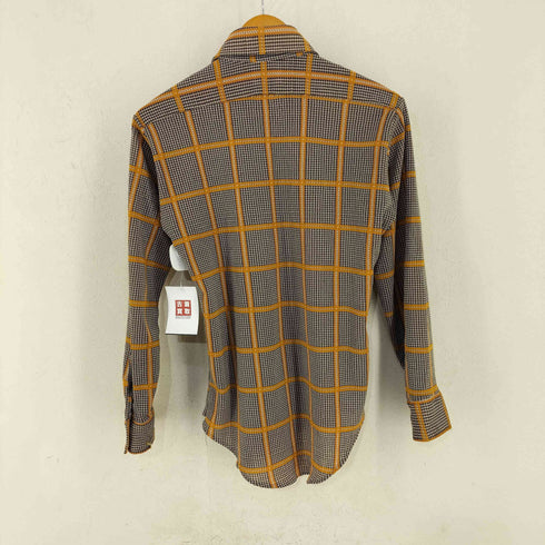 70s Press Free Knitwear ラウンドヘム ポリエステルL/Sチェックシャツ 襟芯 メンズ 15 1/2