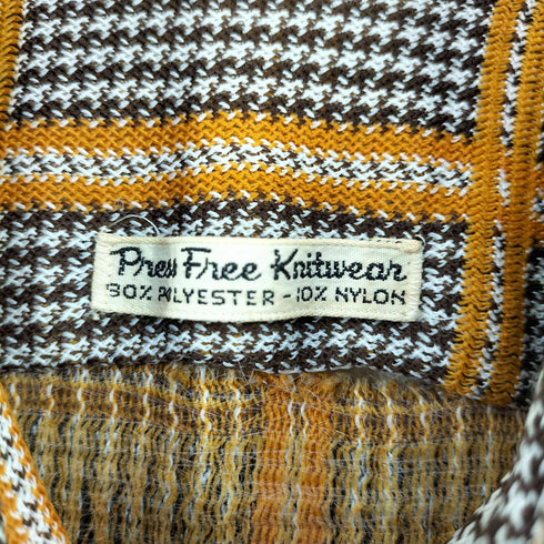 70s Press Free Knitwear ラウンドヘム ポリエステルL/Sチェックシャツ 襟芯 メンズ 15 1/2