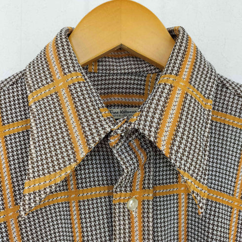 70s Press Free Knitwear ラウンドヘム ポリエステルL/Sチェックシャツ 襟芯 メンズ 15 1/2