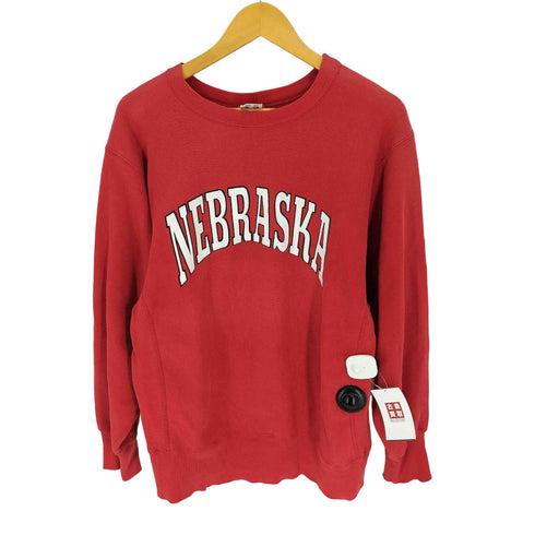 チャンピオン Champion 80S USA製 トリコタグ REVERSE WEAVE NEBRASKA ラバー カレッジ プリント クルーネック スウェット メンズ import:L
