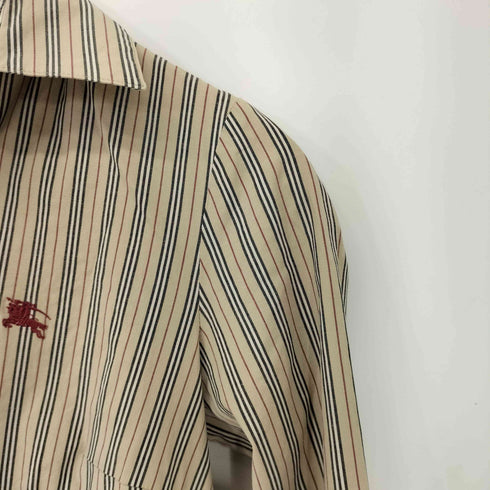 バーバリーロンドン BURBERRY LONDON ロゴ刺繍 コットン ストライプ 開襟 七分丈シャツ レディース 38