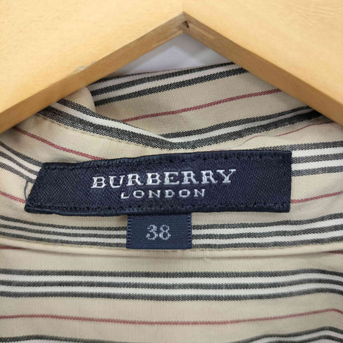 バーバリーロンドン BURBERRY LONDON ロゴ刺繍 コットン ストライプ 開襟 七分丈シャツ レディース 38