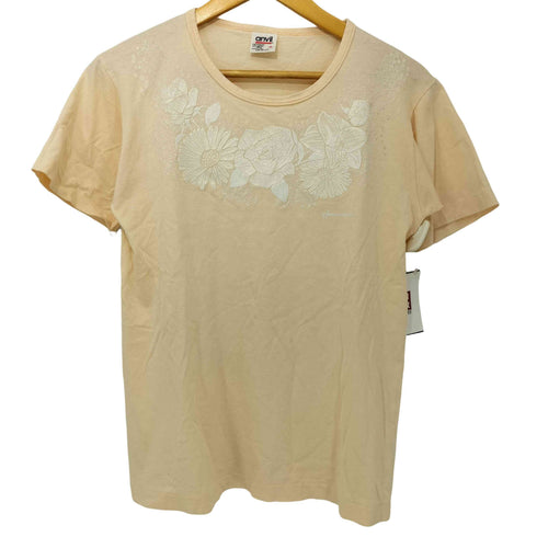 アンビル Anvil 90S USA製 ラメプリント ひまわり 薔薇 フラワーモチーフ クルーネックTシャツ レディース import:S