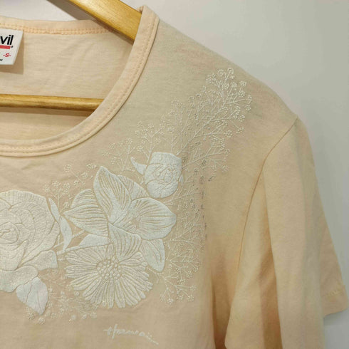 アンビル Anvil 90S USA製 ラメプリント ひまわり 薔薇 フラワーモチーフ クルーネックTシャツ レディース import:S