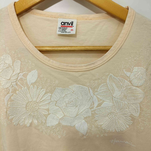 アンビル Anvil 90S USA製 ラメプリント ひまわり 薔薇 フラワーモチーフ クルーネックTシャツ レディース import:S
