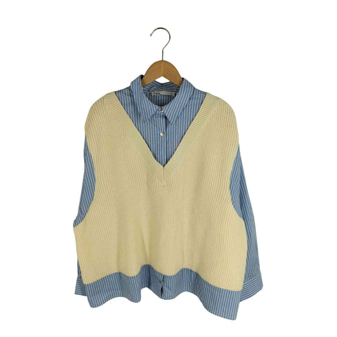 ザラ ZARA ストライプシャツ レイヤード ニットベスト レディース import:L