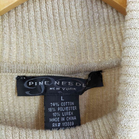 PINE NEEDLES コットンポリハイネック ラメノースリーブリブニット レディース import:L