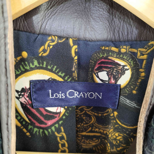 ロイスクレヨン Lois CRAYON カウレザー襟 ブラックウォッチ ウールナポレオンコート レディース JPN:M