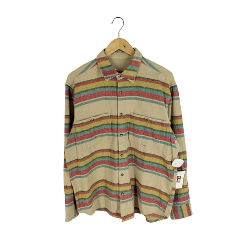 パパス papas P SPORT ボーダーマルチカラー レギュラーカラー ネルシャツ メンズ JPN:48