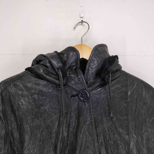フェイクレザーフーデッドコート レディース JPN:XL