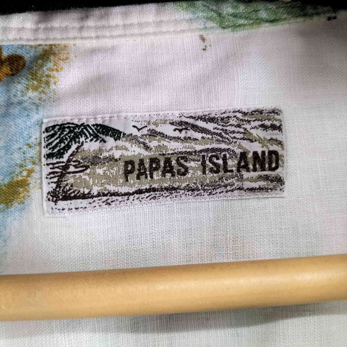 パパス papas s/s 総柄 リネン 開襟シャツ メンズ 48