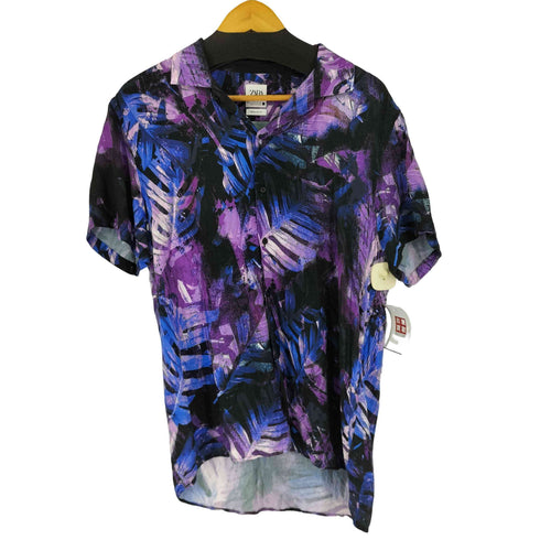 ザラ ZARA 総柄 S/S 開襟シャツ メンズ import:XL