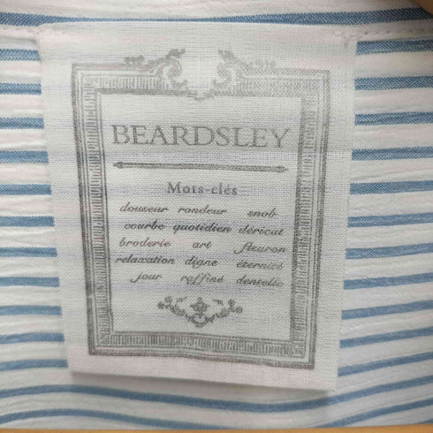 ビアズリー BEARDSLEY 袖口リブ ストライプ柄ノーカラーシャツ レディース F
