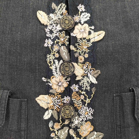 スキャパ SCAPA 2way フロント 花 刺繍 デニムテーラードジャケット レディース 38