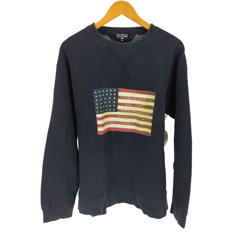 ポロジーンズカンパニーラルフローレン POLO JEANS COMPANY RALPH LAUREN 90S-00S 星条旗プリント 前V 裏起毛 クルーネックスウェット メンズ import:XL