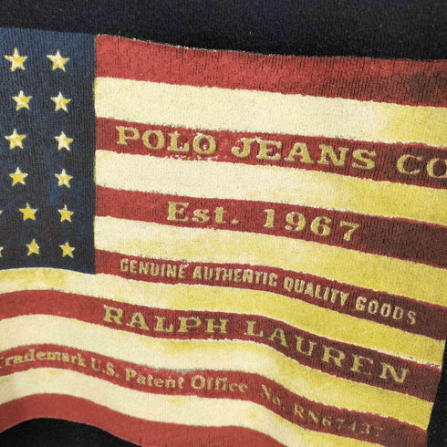 ポロジーンズカンパニーラルフローレン POLO JEANS COMPANY RALPH LAUREN 90S-00S 星条旗プリント 前V 裏起毛 クルーネックスウェット メンズ import:XL
