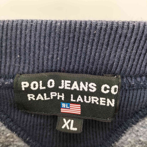 ポロジーンズカンパニーラルフローレン POLO JEANS COMPANY RALPH LAUREN 90S-00S 星条旗プリント 前V 裏起毛 クルーネックスウェット メンズ import:XL