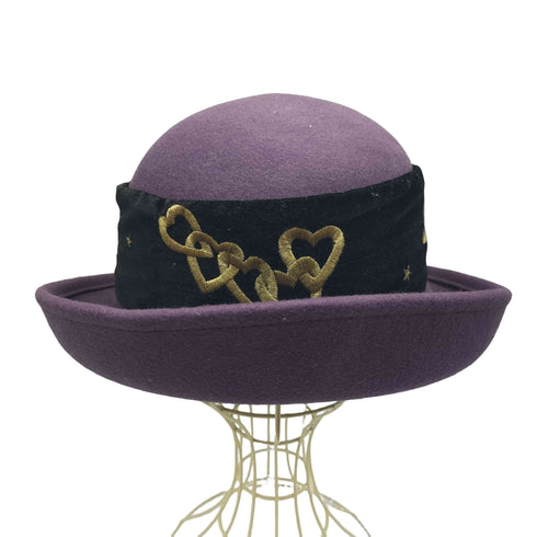 モスキーノ MOSCHINO ハート刺繍テープ フェルト ボーラーハット レディース