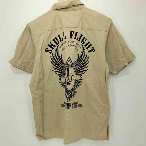 SKULL FLIGHT 背面プリント コットン ショートスリーブ ワークシャツ メンズ US:40