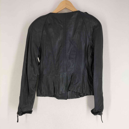 ザラ ZARA ラムレザー ノーカラー ジャケット 裾ジップ レディース import:M