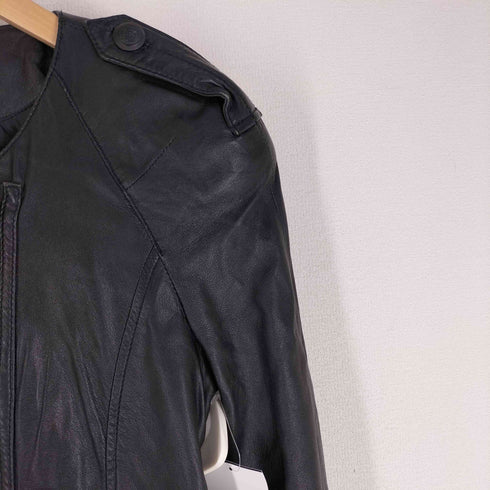 ザラ ZARA ラムレザー ノーカラー ジャケット 裾ジップ レディース import:M