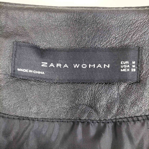 ザラ ZARA ラムレザー ノーカラー ジャケット 裾ジップ レディース import:M