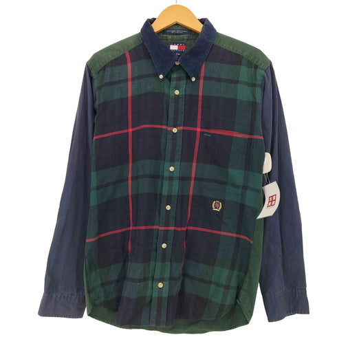トミーヒルフィガー TOMMY HILFIGER 90-2000s 襟コーデュロイ 切替 ボタンダウンチェックシャツ メンズ import:XL