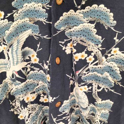 クロップドヘッズ CROPPED HEADS 和柄シャツ 鶴 松 梅 開襟 オープンカラー メンズ JPN:M