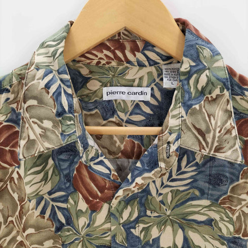 ピエールカルダン pierre cardin 90s レーヨン ボタニカル柄 アロハシャツ メンズ import:L