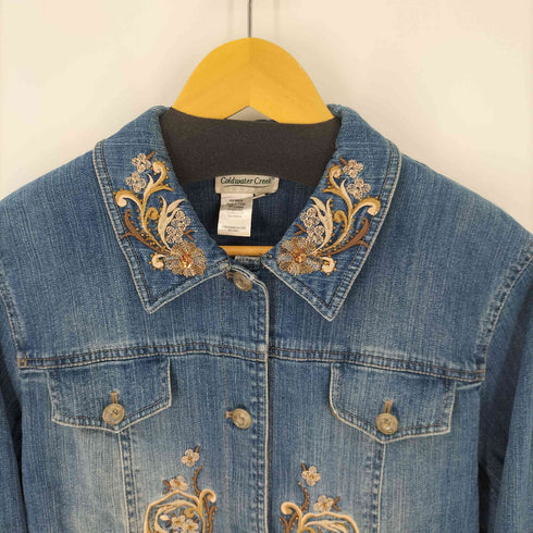 コールドウォータークリーク Coldwater Creek 花刺繍デニムジャケット ビーズ スパンコール レディース import:L