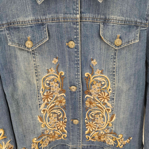 コールドウォータークリーク Coldwater Creek 花刺繍デニムジャケット ビーズ スパンコール レディース import:L