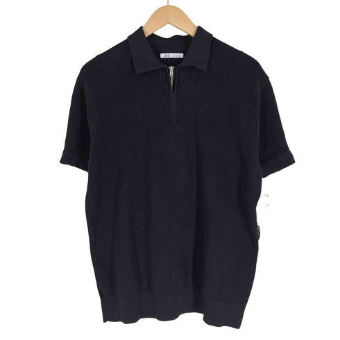 ザラ ZARA ハーフジップ縦針ニットポロシャツ メンズ JPN:M