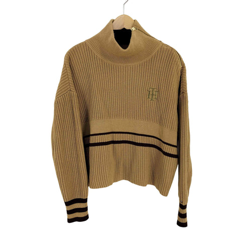 トミーヒルフィガー TOMMY HILFIGER ロゴ刺繍 リブライン ニット レディース import:M