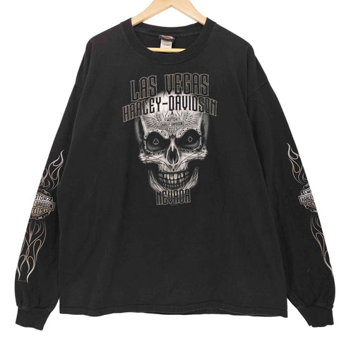 ハーレーダビッドソン HARLEY-DAVIDSON 両面プリント スカル フレイム 羽 ロングスリーブTシャツ ロンT メンズ import:XL