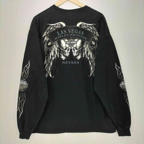 ハーレーダビッドソン HARLEY-DAVIDSON 両面プリント スカル フレイム 羽 ロングスリーブTシャツ ロンT メンズ import:XL