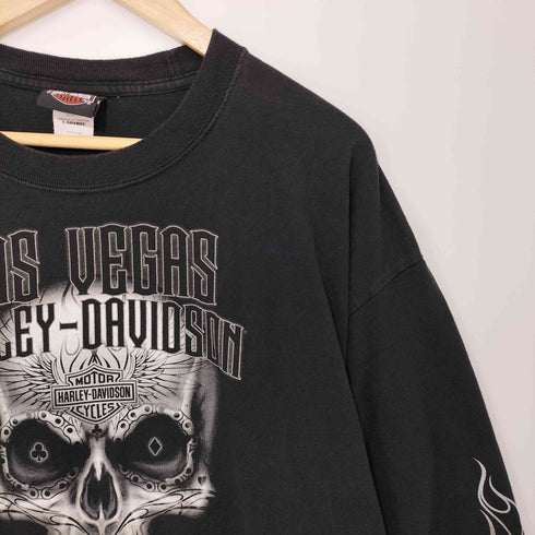 ハーレーダビッドソン HARLEY-DAVIDSON 両面プリント スカル フレイム 羽 ロングスリーブTシャツ ロンT メンズ import:XL