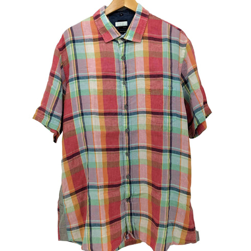 PURE LINEN チェック 半袖シャツ メンズ import:XL