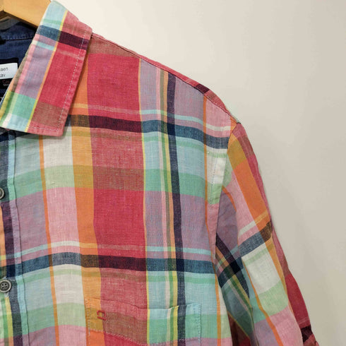PURE LINEN チェック 半袖シャツ メンズ import:XL