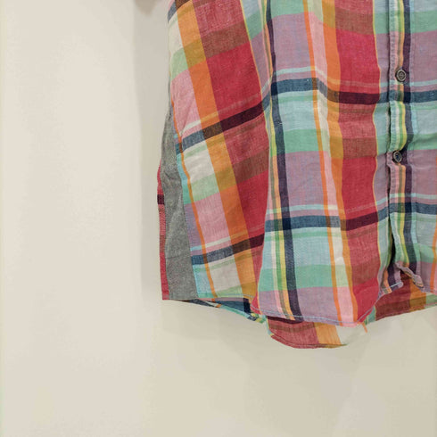 PURE LINEN チェック 半袖シャツ メンズ import:XL