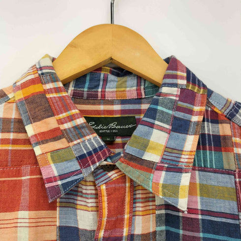 エディーバウアー Eddie Bauer 木ボタン S/S チェック シャツ メンズ import:M