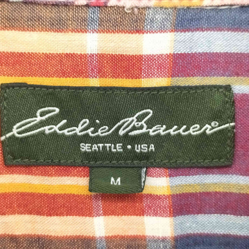 エディーバウアー Eddie Bauer 木ボタン S/S チェック シャツ メンズ import:M
