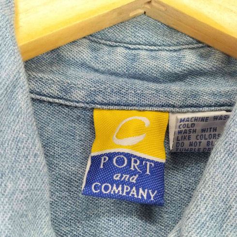 ポートアンドカンパニー PORT and COMPANY 企業ロゴ刺繍半袖デニムシャツ メンズ JPN:L