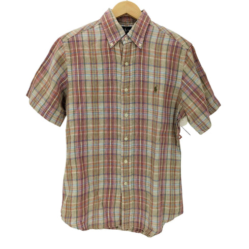 ラルフローレン RALPH LAUREN S/S CUSTOM FIT スモールポニー刺繍リネンチェック柄シャツ メンズ JPN:S