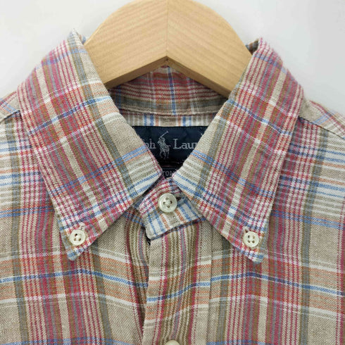 ラルフローレン RALPH LAUREN S/S CUSTOM FIT スモールポニー刺繍リネンチェック柄シャツ メンズ JPN:S